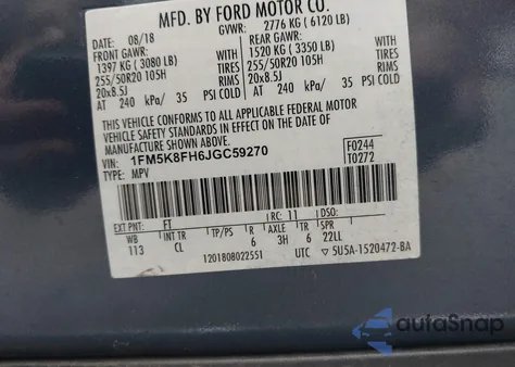 2018 Ford Explorer Limited z USA, uszkodzony, nr VIN 1FM5K8FH6JGC59270